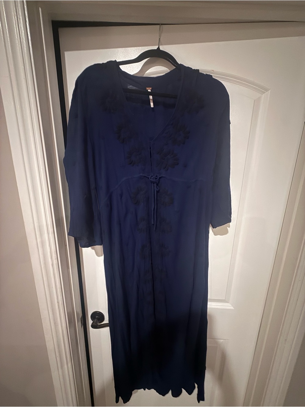 Free People Navy Embroidered Tassel Boho Maxi Dress
